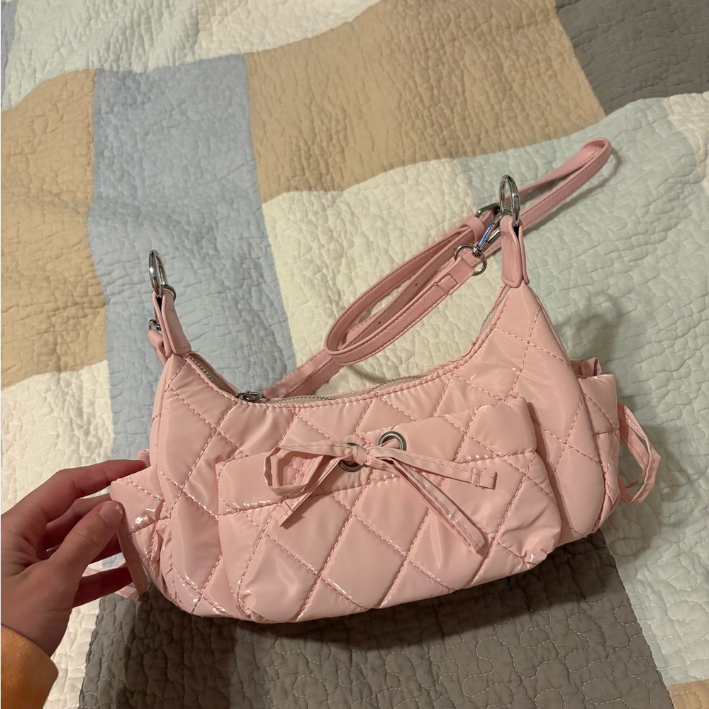 Pink Quilted Bow Shoulder Bag